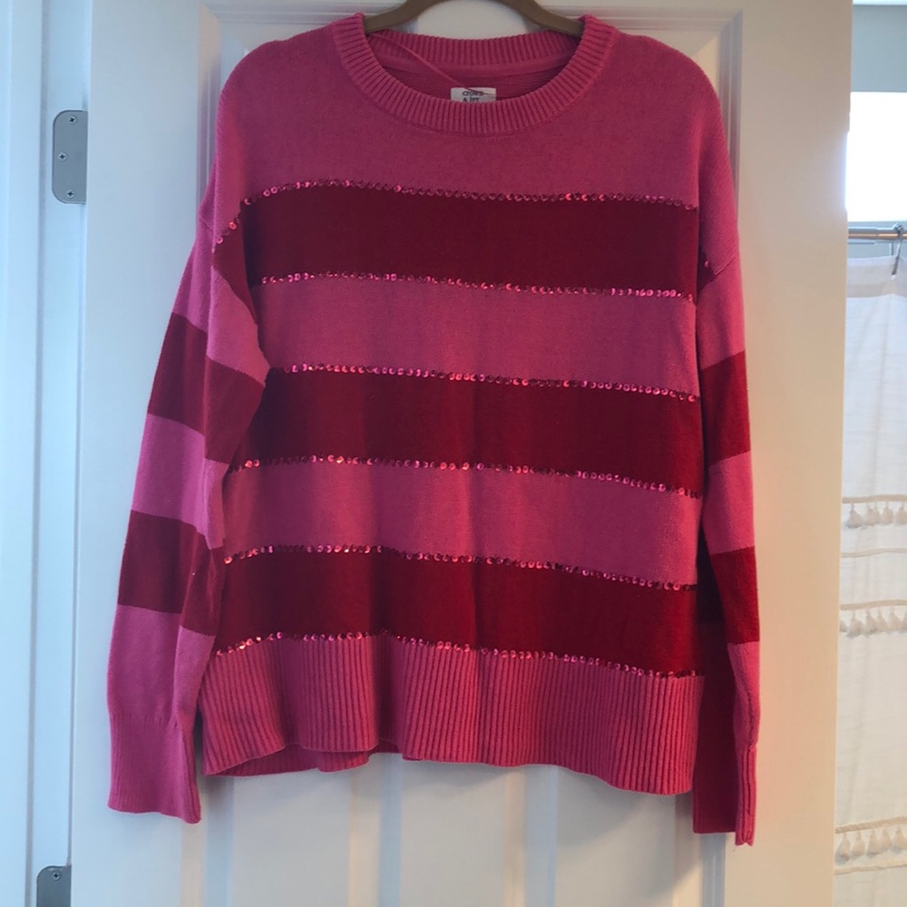 Crown & Ivy pink and red sequined stripped sweater